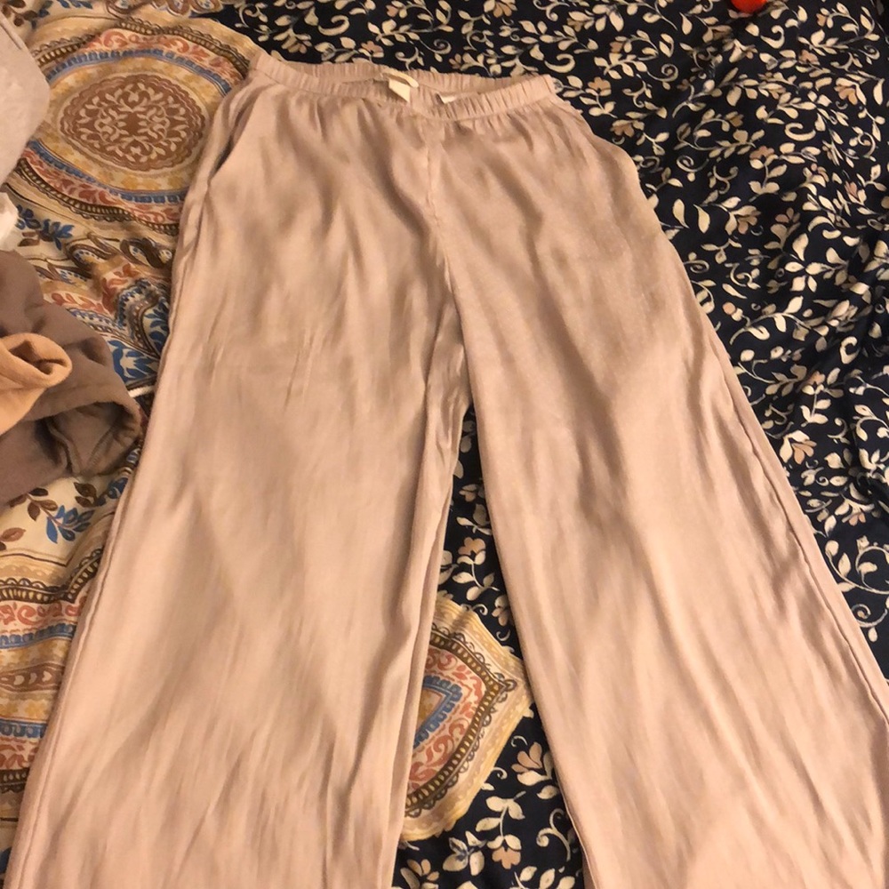 Beige polyester wide legged loose pants